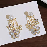 Daiiibabyyy Front And Back Zircon Flower Tassel Earrings For Women Korean Style Delicate Simple Zircon Long Earings Jewelry Wholesale