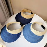 Daiiibabyyy Japanese Patchwork Denim Empty Top Sun Hat Summer Fashion Street Sun Visor Hat Outdoor Sun Visor Hat