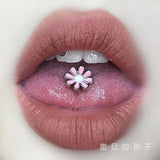 Daiiibabyyy Titanium Steel Flower Tongue Nail Jewelry Anti Allergy Short Rod Tongue Ring Tongue Nail Spice Girl Human Body Piercing Jewelry