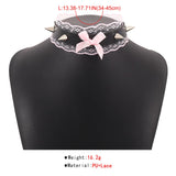 Daiiibabyyy Sexy Y2K Accessories Pink Lace Necklaces for Women Egirl Goth Punk Bowknot Rivets Necklace Cosplay Party Chokers 90s Aesthetic