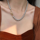 Daiiibabyyy Statement Grey Pearl Necklace For Women Personality Multi Function Long Chain Necklaces