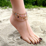 Daiiibabyyy Vintage Colorful Beads Anklet For Women Gold Color Tassel Chain Fashion Barefoot Anklet Bracelet Boho Jewelry Beach Accessories