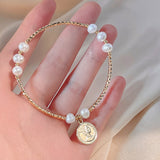 Daiiibabyyy New Arrival Elegant Queen's Head Coin 14K Gold Filled Natural Freshwater Pearl Ladies Charm Bracelet No Fade Cheap Gifts Women