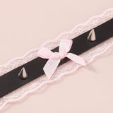 Daiiibabyyy Sexy Y2K Accessories Pink Lace Necklaces for Women Egirl Goth Punk Bowknot Rivets Necklace Cosplay Party Chokers 90s Aesthetic