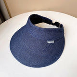 Daiiibabyyy Japanese Patchwork Denim Empty Top Sun Hat Summer Fashion Street Sun Visor Hat Outdoor Sun Visor Hat