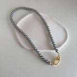 Daiiibabyyy Statement Grey Pearl Necklace For Women Personality Multi Function Long Chain Necklaces