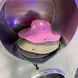 Daiiibabyyy 2023 Sewing Star Wash Rose Pink Camping Hat Women Spring Summer New Internet Ins Age-reducing Sweet Cool Mountain Bucket Cap