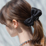 Daiiibabyyy Vintage Satin Bow Hair Claw Shark Clip for Women High-quality Solid Elegant All-match Back Head Grab Clip Hair Accessories