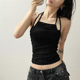 Camisoles Sexy Cami Tops Women Casual All-match 2023 New Sleeveless Crop Top Shirring Design Korean Fashion Cropped Clothes