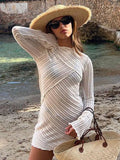 Fashion Textured Dress With An Asymmetric Hem Women Round Neck Long Sleeved Mini Dresses Autumn New Female Street Vestidos