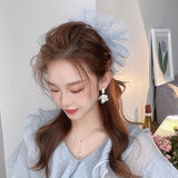 Daiiibabyyy New Oversized Solid Scrunchies Dots Organza Hair Rope Fluffy Elegant Ponytail Holder Net Yarn Elastic Rubber Band Women Headwear