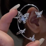 Daiiibabyyy Fashion Sparkling Butterfly Tassel Clip Earrings For Women Fine Without Piercing Ear Clip Ear Cuffs Fairy Ear Hung Jewelry Gift