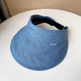 Daiiibabyyy Japanese Patchwork Denim Empty Top Sun Hat Summer Fashion Street Sun Visor Hat Outdoor Sun Visor Hat