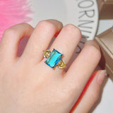 Daiiibabyyy Colorful Crystal Stones Rings For Women 2023 New Green Pink Blue Yellow Beautiful Jewelry Ring Wholesale