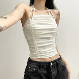 Camisoles Sexy Cami Tops Women Casual All-match 2023 New Sleeveless Crop Top Shirring Design Korean Fashion Cropped Clothes