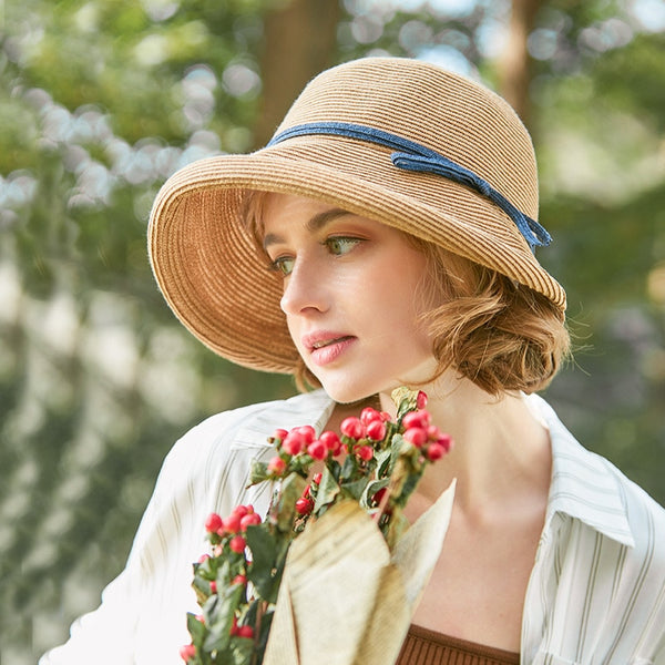 Hepburn Style Straw Hat Women Age Reduction Curly Edge Sun Hat Female –  daiiibabyyy