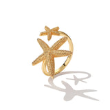 SRCOI New Design Double Cute Starfish Open Rings Gold Color Alloy Beach Starfish Adjustable Finger Ring For Women Birthday Gifts daiiibabyyy