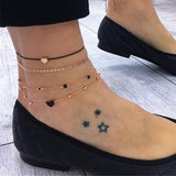 Tocona Boho Gold Color Heart Black Rhinestone Layered Anklets for Women Metal Chains Charms Pendant Anklet Barefoot Jewelry 5292