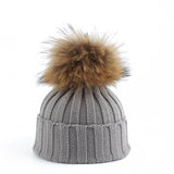 Big Fur Pom pom Beanie Hats Kids Girls Boys Warm Knitted Winter Hat Baby Real Raccoon Fur pompom Beanies Cap daiiibabyyy