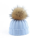 Big Fur Pom pom Beanie Hats Kids Girls Boys Warm Knitted Winter Hat Baby Real Raccoon Fur pompom Beanies Cap daiiibabyyy