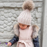 Big Fur Pom pom Beanie Hats Kids Girls Boys Warm Knitted Winter Hat Baby Real Raccoon Fur pompom Beanies Cap daiiibabyyy