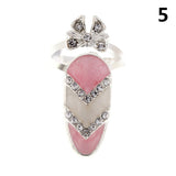 Charm Flower Lady Rhinestone Fingernail Protective Fashion Jewelry Bowknot Crown Nail Ring Crystal Finger Nail Rings For Women daiiibabyyy