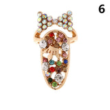 Charm Flower Lady Rhinestone Fingernail Protective Fashion Jewelry Bowknot Crown Nail Ring Crystal Finger Nail Rings For Women daiiibabyyy