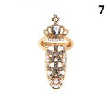 Charm Flower Lady Rhinestone Fingernail Protective Fashion Jewelry Bowknot Crown Nail Ring Crystal Finger Nail Rings For Women daiiibabyyy