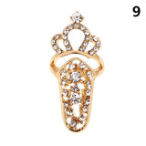 Charm Flower Lady Rhinestone Fingernail Protective Fashion Jewelry Bowknot Crown Nail Ring Crystal Finger Nail Rings For Women daiiibabyyy