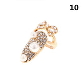 Charm Flower Lady Rhinestone Fingernail Protective Fashion Jewelry Bowknot Crown Nail Ring Crystal Finger Nail Rings For Women daiiibabyyy