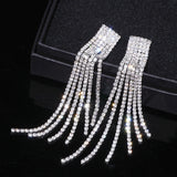 New Silver Color Rhinestone Crystal Long Tassel Earrings for Women Bridal Drop Dangling Earrings Brincos Wedding Jewelry WX006 daiiibabyyy