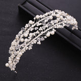 Trendy White Pearl Crystal Bride Hair Accessories Wedding Crown Headband Hair Band Bride Wedding Headdress Accessories Handmade daiiibabyyy