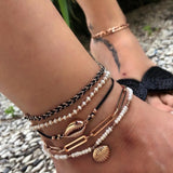 docona Boho Gold Shell Cowrie Anklet Set for Women Black Weaving White Pearl Charms Beaded Anklet Foot Chain Jewelry  8007 daiiibabyyy