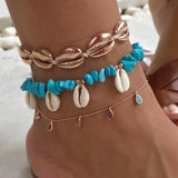 Tocona 3pcs/sets Bohemian Shell Stone Anklets for Women Beach Wtar Drop Crystal Feet Leg Chain Summer Jewelry Accessories 7073