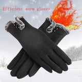 New Female Autumn Winter Non-Inverted Velvet Cashmere Full Finger Warm Lace Gloves Women Cotton Touch Screen Gloves G82 daiiibabyyy