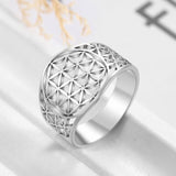 Skyrim Elegant Flower of Life Rings Viking Vintage Stainless Steel Golden Women Ring Wholesale Anniversary Valentine's Day Gift daiiibabyyy