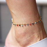 Fashion Colorful Crystal Beads Drop Anklets for Women Boho Gold Color Chain Ankle Bracelet Leg Bracelet Ocean Beach Foot Jewelry