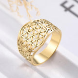 Skyrim Elegant Flower of Life Rings Viking Vintage Stainless Steel Golden Women Ring Wholesale Anniversary Valentine's Day Gift daiiibabyyy