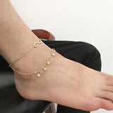 Simple Tassel Double Star Pearl 8 Word Female Anklet Barefoot Crochet Sandals Foot Jewelry New Ankle Bracelet Female Leg Chain daiiibabyyy