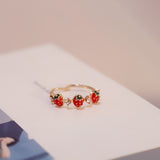 ONEVAN Rhinestones Sweet Fruit Red Strawberry Open Adjustable Finger Rings For Women Girls Party Gifts daiiibabyyy