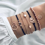 6 pcs/set Love Heart Infinity Symbol Charm Bracelets for Woman Gold Link Chain Bracelets Hollow Feather Black Beads Braclet Girl daiiibabyyy