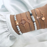 6 pcs/set Love Heart Infinity Symbol Charm Bracelets for Woman Gold Link Chain Bracelets Hollow Feather Black Beads Braclet Girl daiiibabyyy