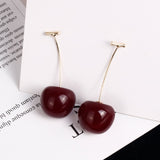 New European and American Fruit Fashion Long Ear Nail Temperament Cherry Cherry Earrings Lady Earrings daiiibabyyy