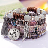 4pcs/set wings heart alloy pendant beads bohemian bracelets women lava stone wristband bangles for party daiiibabyyy