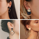 Korean Statement Black Acrylic Drop Earrings for Women  Fashion Jewelry Vintage Geometric Gold Asymmetric Earring daiiibabyyy