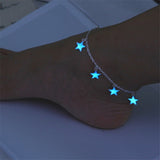 European and American beach wind blue pentagonal star tassel ankle chain luminous star bracelet ankle bracelet ornament daiiibabyyy