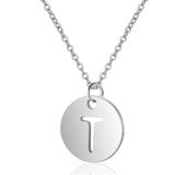 A-Z 26 Initials Name Necklace 12mm Round Pendant Letter Alphabets Necklace 316L Stainless Steel Femme Choker gift for Women daiiibabyyy