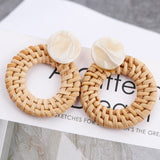 AENSOA Multiple 27 Style Korea Handmade Wooden Straw Weave Rattan Vine Braid Drop Earrings New Fashion Geometric Long Earrings daiiibabyyy