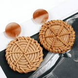 AENSOA Multiple 27 Style Korea Handmade Wooden Straw Weave Rattan Vine Braid Drop Earrings New Fashion Geometric Long Earrings daiiibabyyy