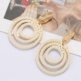 AENSOA Multiple 27 Style Korea Handmade Wooden Straw Weave Rattan Vine Braid Drop Earrings New Fashion Geometric Long Earrings daiiibabyyy